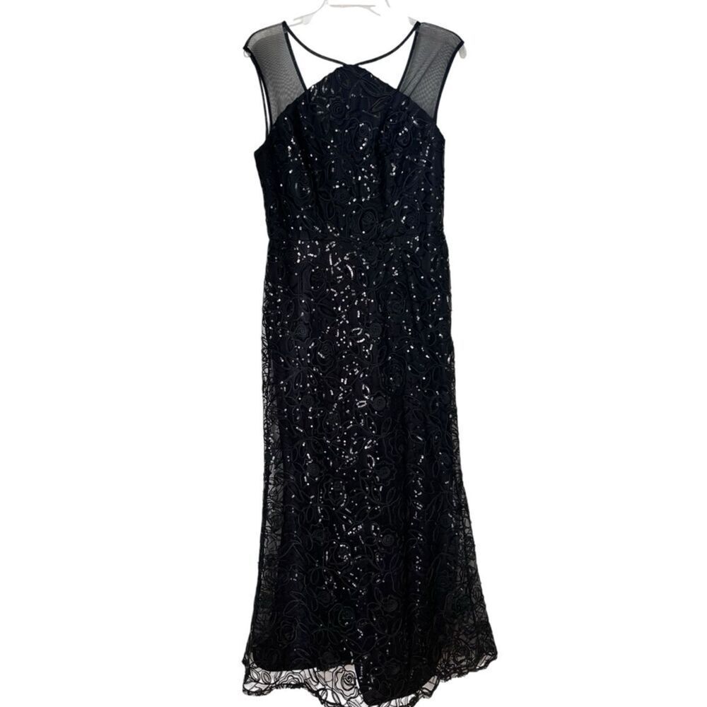 IGNITE EVENINGS Black Sequin Mesh Romantic Elegant Classic Glam Formal Gown 8